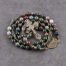 Catholic Town 8mm India Agate Natural Stone Beads, Large Rosary with Caps Saint Michael the Archangel Medal and Pardon Crucifix ( CTROSSMA-IA )