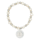 Catholic Town Bracelet with Stainless Steel Virgen de la Caridad del Cobre Medal and natural pearl beads ( Gold & Silver )