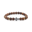 Catholic Town Bracelet with 8mm wood beads and Hematite cross ( CTBC-WB )