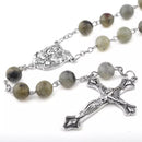 Catholic Town Labradorite 8mm stone beads rosary with Holy family center piece (CTRHF-LAB)