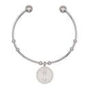 Catholic Town Stainless Steel Religious Cuff Bangle Ball Ends Bracelet with Our Lady of Charity "Virgen de la Caridad del Cobre" medal ( Gold & Silver color available )