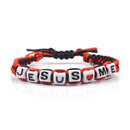 Catholic Town adjustable cord Bracelet with JESUS LOVE ME beads and metallic cross ( CTBJESUSC-BR )