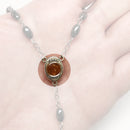 Catholic Town Rosary Necklace with oval Hematite Beads, Jerusalem Holy Soil center piece and Cross Crucifix ( ROSJSHSM-BLK )