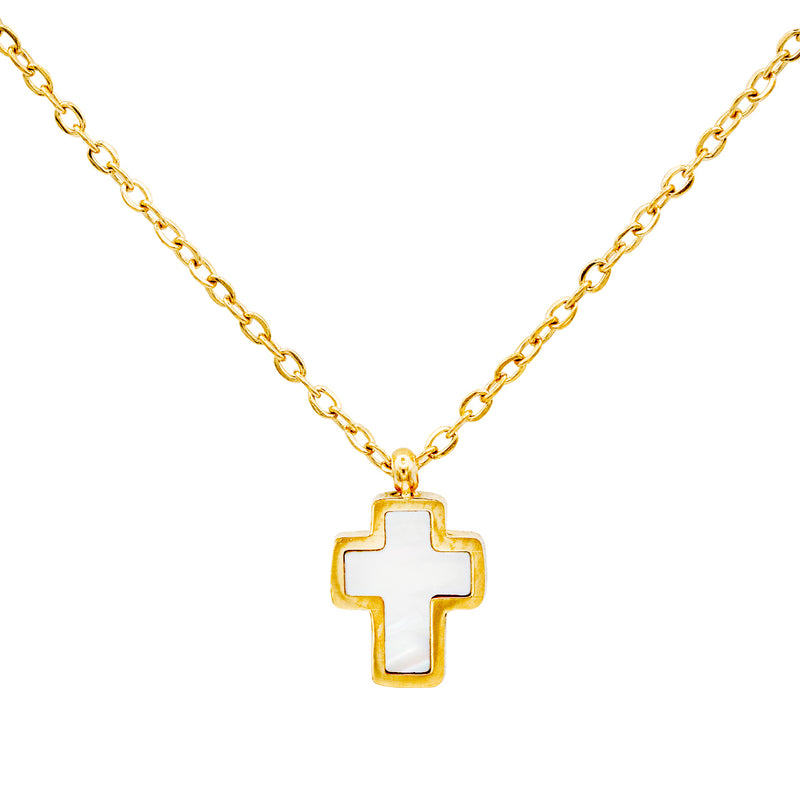 Catholic Town Mother-Of-Pearl/Stainless steel Cross Pendant with chain ( SSPCROSSN-G )