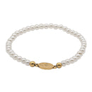 Catholic Town elastic Bracelet with stainless steel Virgen de la Caridad del Cobre medal and 4mm white beads (  SSBCMWP-4 )