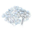 Catholic Town Rosary Necklace 8mm White Turquoise Beads with Miraculous Medal center piece and metal Crucifix cross ( ROSJST-WTUR )