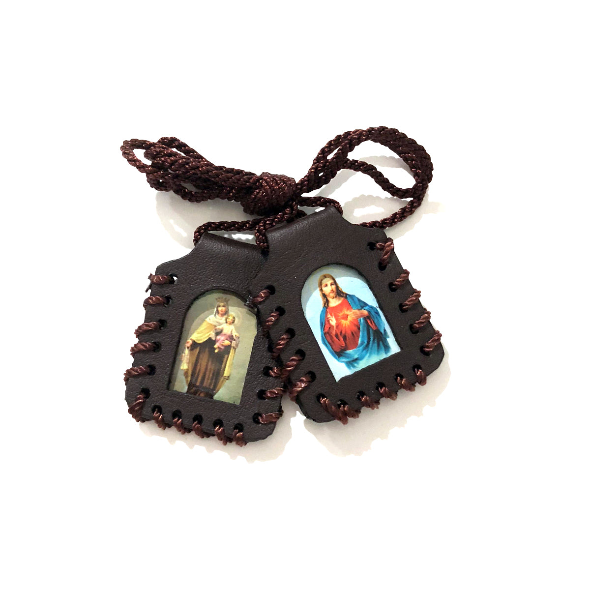 Sacred Heart of Jesus Christ and Our of Lady Mt C Leather Scapular (LS