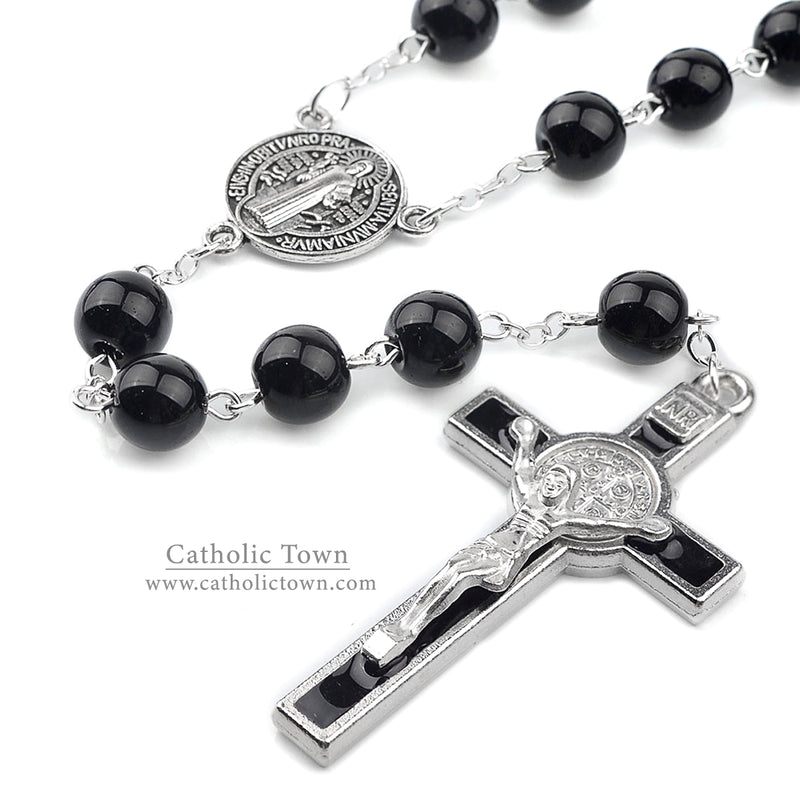 Catholic Town Rosary Necklace Saint Benedict Medal and Cross Crucifix ( Available colors: Black, Blue, Red, White )