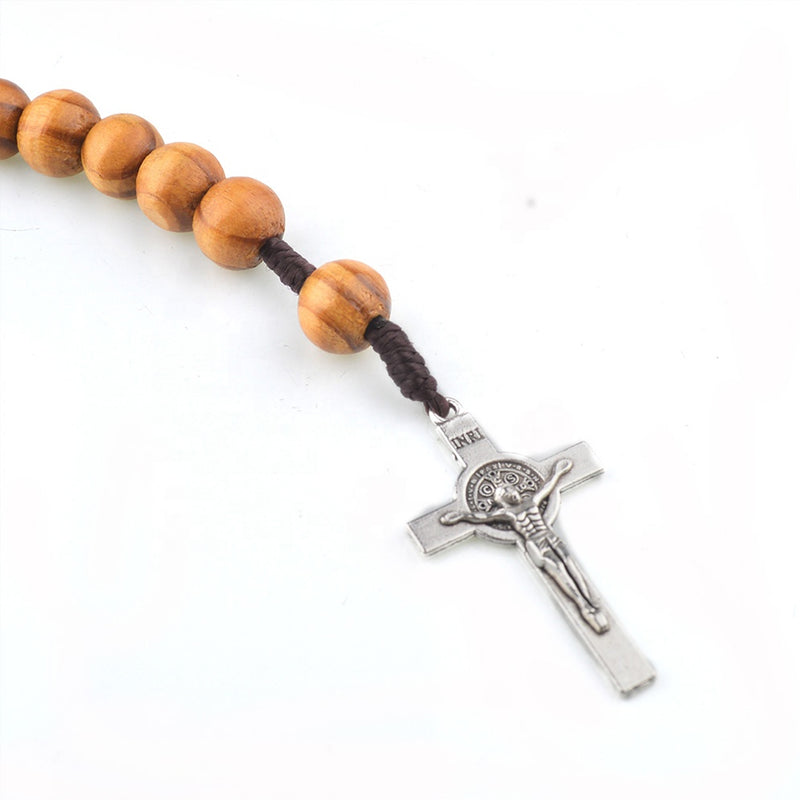 Catholic Town St Benedict Medal 1-Decade Tenner Pocket Rosary with 10mm wood beads ( ROSHSBW-BRN )