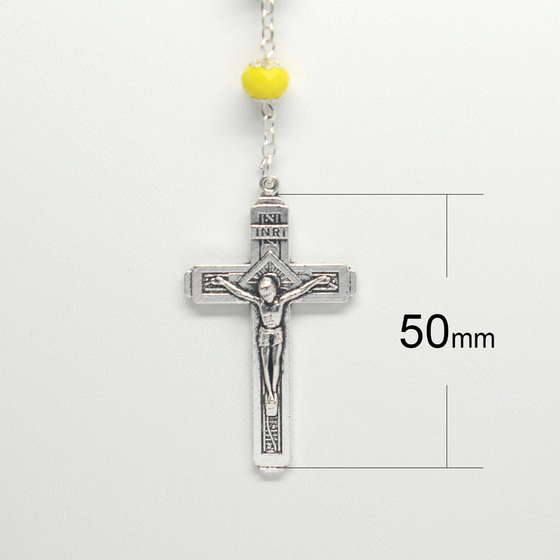 Catholic Town 8mm crystal beads, Our Lady of Charity "Virgen de la Caridad del Cobre" Rosary with Jerusalem Crucifix cross ( Available colors: Black, Blue, Clear, Red, White and Yellow )