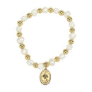 Catholic Town Bracelet with Virgen de la Caridad del Cobre  Stainless Steel Medal, natural pearl beads ( SSBCMPM-WG )
