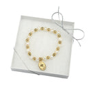 Catholic Town Bracelet with Virgen de la Caridad del Cobre  Stainless Steel Medal, natural pearl beads ( SSBCMPM-WG )