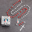 Catholic Town Divine Mercy Catholic Rosary in Red and White with Silver Metal Keepsake Case (CTRDM46GBB-WRS)