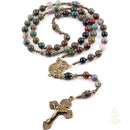 Catholic Town 8mm India Agate Natural Stone Beads, Large Rosary with Caps Saint Michael the Archangel Medal and Pardon Crucifix ( CTROSSMA-IA )