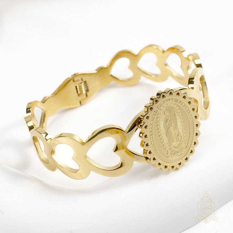 Catholic Town Stainless Steel Our Lady of Guadalupe ( Nuestra Señora de Guadalupe ) Bracelet (CTSSBGHEARTD-G)