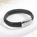 Catholic Town Men's leather Bracelet with Stainless Steel Saint Benedict Clasp ( LSSBSB-BLKS )