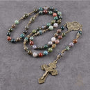 Catholic Town 8mm India Agate Natural Stone Beads, Large Rosary with Caps Saint Michael the Archangel Medal and Pardon Crucifix ( CTROSSMA-IA )