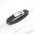 Catholic Town Men's leather Bracelet with Stainless Steel Saint Benedict Clasp ( LSSBSB-BLKS )