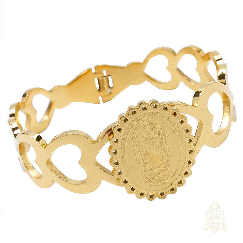 Catholic Town Stainless Steel Our Lady of Guadalupe ( Nuestra Señora de Guadalupe ) Bracelet (CTSSBGHEARTD-G)