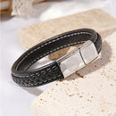 Catholic Town Men's leather Bracelet with Stainless Steel Saint Benedict Clasp ( LSSBSB-BLKS )