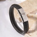 Catholic Town Men's leather Bracelet with Stainless Steel Saint Benedict Clasp ( LSSBSB-BLKS )