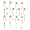 Catholic Town Our Lady of Charity ( Virgen de la Caridad del Cobre ) Rosary lapel pin, Gold Tone, imitation pearl Religious cross brooch ( ROSPINCWC-G )