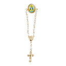 Catholic Town Our Lady of Charity ( Virgen de la Caridad del Cobre ) Rosary lapel pin, Gold Tone, imitation pearl Religious cross brooch ( ROSPINCWC-G )