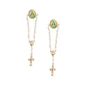 Catholic Town Our Lady of Charity ( Virgen de la Caridad del Cobre ) Rosary lapel pin, Gold Tone, imitation pearl Religious cross brooch ( ROSPINCWC-G )