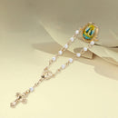 Catholic Town Our Lady of Charity ( Virgen de la Caridad del Cobre ) Rosary lapel pin, Gold Tone, imitation pearl Religious cross brooch ( ROSPINCWC-G )