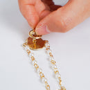 Catholic Town Our Lady of Charity ( Virgen de la Caridad del Cobre ) Rosary lapel pin, Gold Tone, imitation pearl Religious cross brooch ( ROSPINCWC-G )