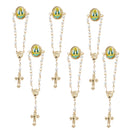 Catholic Town Our Lady of Charity ( Virgen de la Caridad del Cobre ) Rosary lapel pin, Gold Tone, imitation pearl Religious cross brooch ( ROSPINCWC-G )
