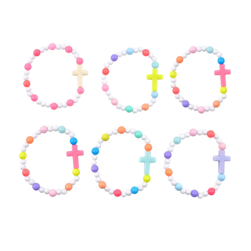 Catholic Town 6 Pieces multicolor Kid bead stretch rosary bracelet with cross ( CTBCKID-MC )