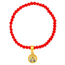 Catholic Town elastic Bracelet with Virgen de la Caridad del Cobre and Sagrado Corazón de Jesus medal with 4mm beads ( Available colors: Blue, Clear, Red, White, Yellow, Pearl White )