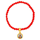 Catholic Town elastic Bracelet with Virgen de la Caridad del Cobre and Sagrado Corazón de Jesus medal with 4mm beads ( Available colors: Blue, Clear, Red, White, Yellow, Pearl White )
