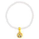 Catholic Town elastic Bracelet with Virgen de la Caridad del Cobre and Sagrado Corazón de Jesus medal with 4mm beads ( Available colors: Blue, Clear, Red, White, Yellow, Pearl White )