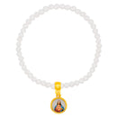 Catholic Town elastic Bracelet with Virgen de la Caridad del Cobre and Sagrado Corazón de Jesus medal with 4mm beads ( Available colors: Blue, Clear, Red, White, Yellow, Pearl White )