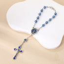 Catholic Town Blue Miraculous Medal Car Rosary with Pearl-Look Beads and Crucifix – Rearview Mirror Rosary
