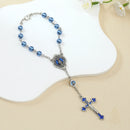 Catholic Town Blue Miraculous Medal Car Rosary with Pearl-Look Beads and Crucifix – Rearview Mirror Rosary