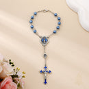 Catholic Town Blue Miraculous Medal Car Rosary with Pearl-Look Beads and Crucifix – Rearview Mirror Rosary
