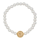 Catholic Town Bracelet with stainless steel Virgen de la Caridad del Cobre (Our Lady of Charity) medal and 8mm white beads ( CTBCMP6-WG )