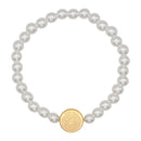 Catholic Town Bracelet with stainless steel Virgen de la Caridad del Cobre (Our Lady of Charity) medal and 8mm white beads ( CTBCMP6-WG )