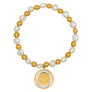 Catholic Town Bracelet with Stainless Steel Virgen de la Caridad del Cobre Medal and natural pearl beads ( Gold & Silver )