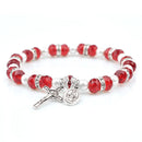 Catholic Town Woman Bracelet Beaded Stretch with crucifix and Miraculous medal ( Available in Red and Blue colors )