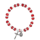 Catholic Town Woman Bracelet Beaded Stretch with crucifix and Miraculous medal ( Available in Red and Blue colors )