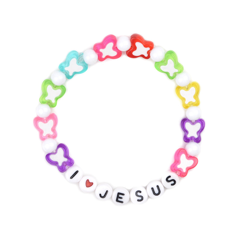 Catholic Town I LOVE JESUS kid multicolor elastic bracelet ( CTBFKIDJESUS-MC )