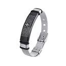 Catholic Town Men's Stainless Steel Our Father Prayer Bracelet – Engraved Lord's Prayer Cross Bracelet, Black Christian Faith Jewelry for Men ( CTBFMOF-BLKS )