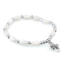 Catholic Town Mother of Pearls and 6mm metallic beads Rosary Bracelet with High Quality Cross ( CTBMSC-WHT )