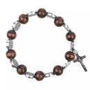 Catholic Town bracelet with Saint Benedict alloy beads, 10mm wood beads and crucifix ( available colors: Black, Brown, Ivory and Red )