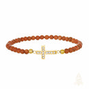 Catholic Town Stainless Steel cross Bracelet with 4mm Sandstone ( Venturina ) beads ( CTBSSCROV-G )