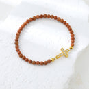 Catholic Town Stainless Steel cross Bracelet with 4mm Sandstone ( Venturina ) beads ( CTBSSCROV-G )